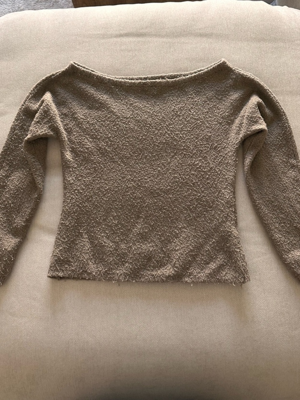 Abercrombie & Fitch Taupe Off-Shoulder Textured Sweater
